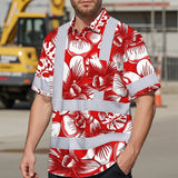Hi Vis Hawaiian Shirt Reflective Tapes Red Neon White Orchid Custom Name Safety Workwear For Workers, Truckers, Operators