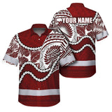 Hi Vis Hawaiian Shirt Reflective Tapes Red Neon White Polynesian Tribal Custom Name Safety Workwear For Workers, Truckers, Operators