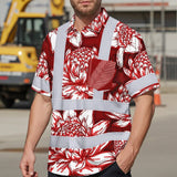 Hi Vis Hawaiian Shirt Reflective Tapes Red Neon White Protea Custom Name Safety Workwear For Workers, Truckers, Operators