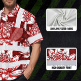 Hi Vis Hawaiian Shirt Reflective Tapes Red Neon White Protea Custom Name Safety Workwear For Workers, Truckers, Operators