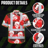 Hi Vis Hawaiian Shirt Reflective Tapes Red Neon White Skull Custom Name Safety Workwear For Workers, Truckers, Operators