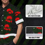 Hi Vis Hawaiian Shirt Reflective Tapes Red Ohia Lehua Polynesian Tribal Custom Name Safety Workwear For Workers, Truckers, Operators