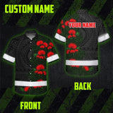 Hi Vis Hawaiian Shirt Reflective Tapes Red Ohia Lehua Polynesian Tribal Custom Name Safety Workwear For Workers, Truckers, Operators