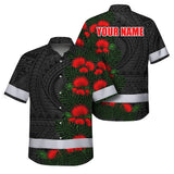 Hi Vis Hawaiian Shirt Reflective Tapes Red Ohia Lehua Polynesian Tribal Custom Name Safety Workwear For Workers, Truckers, Operators