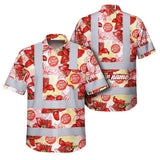 Hi Vis Hawaiian Shirt Reflective Tapes Red Pink Neon And White Flowers Custom Name And Logo Safety Workwear For Workers, Truckers, Operators, Company