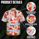 Hi Vis Hawaiian Shirt Reflective Tapes Red Pink Neon And White Flowers Custom Name And Logo Safety Workwear For Workers, Truckers, Operators, Company