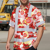 Hi Vis Hawaiian Shirt Reflective Tapes Red Pink Neon And White Flowers Custom Name And Logo Safety Workwear For Workers, Truckers, Operators, Company