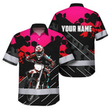 Hi Vis Hawaiian Shirt Reflective Tapes Red Pink Neon Motobike Custom Name Safety Workwear For Bikers, Workers, Truckers, Operators