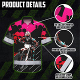 Hi Vis Hawaiian Shirt Reflective Tapes Red Pink Neon Motobike Custom Name Safety Workwear For Bikers, Workers, Truckers, Operators