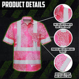 Hi Vis Hawaiian Shirt Reflective Tapes Red White Coral Custom Name Safety Workwear For Workers, Truckers, Operators