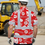 Hi Vis Hawaiian Shirt Reflective Tapes Red White Custom Name And Logo Safety Workwear For Workers, Truckers, Operators, Company