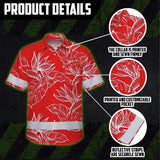 Hi Vis Hawaiian Shirt Reflective Tapes Red White Flowers Custom Name Safety Workwear For Workers, Truckers, Operators