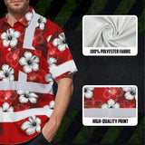 Hi Vis Hawaiian Shirt Reflective Tapes Red White Hibiscus Custom Name Safety Workwear For Workers, Truckers, Operators