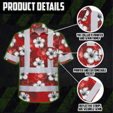Hi Vis Hawaiian Shirt Reflective Tapes Red White Hibiscus Custom Name Safety Workwear For Workers, Truckers, Operators