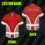 Hi Vis Hawaiian Shirt Reflective Tapes Red White Polynesian Custom Name Safety Workwear For Workers, Truckers, Operators