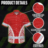 Hi Vis Hawaiian Shirt Reflective Tapes Red White Polynesian Custom Name Safety Workwear For Workers, Truckers, Operators