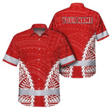 Hi Vis Hawaiian Shirt Reflective Tapes Red White Polynesian Custom Name Safety Workwear For Workers, Truckers, Operators