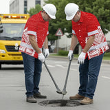 Hi Vis Hawaiian Shirt Reflective Tapes Red White Polynesian Custom Name Safety Workwear For Workers, Truckers, Operators