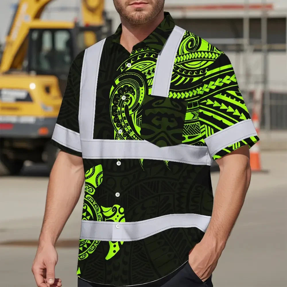 Hi Vis Hawaiian Shirt Reflective Tapes Sea Turtle Hawaiian Polynesian Tribal Custom Name