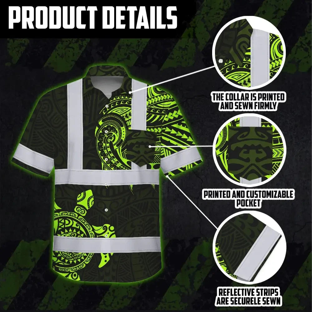 Hi Vis Hawaiian Shirt Reflective Tapes Sea Turtle Hawaiian Polynesian Tribal Custom Name