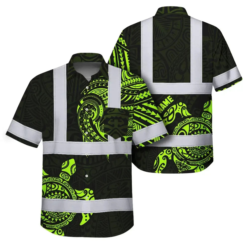 Hi Vis Hawaiian Shirt Reflective Tapes Sea Turtle Hawaiian Polynesian Tribal Custom Name