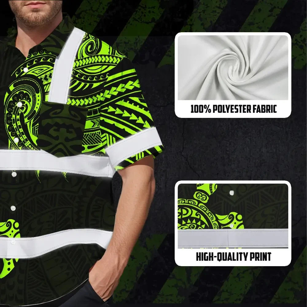 Hi Vis Hawaiian Shirt Reflective Tapes Sea Turtle Hawaiian Polynesian Tribal Custom Name