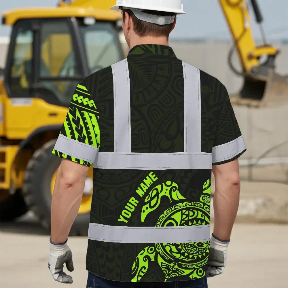 Hi Vis Hawaiian Shirt Reflective Tapes Sea Turtle Hawaiian Polynesian Tribal Custom Name