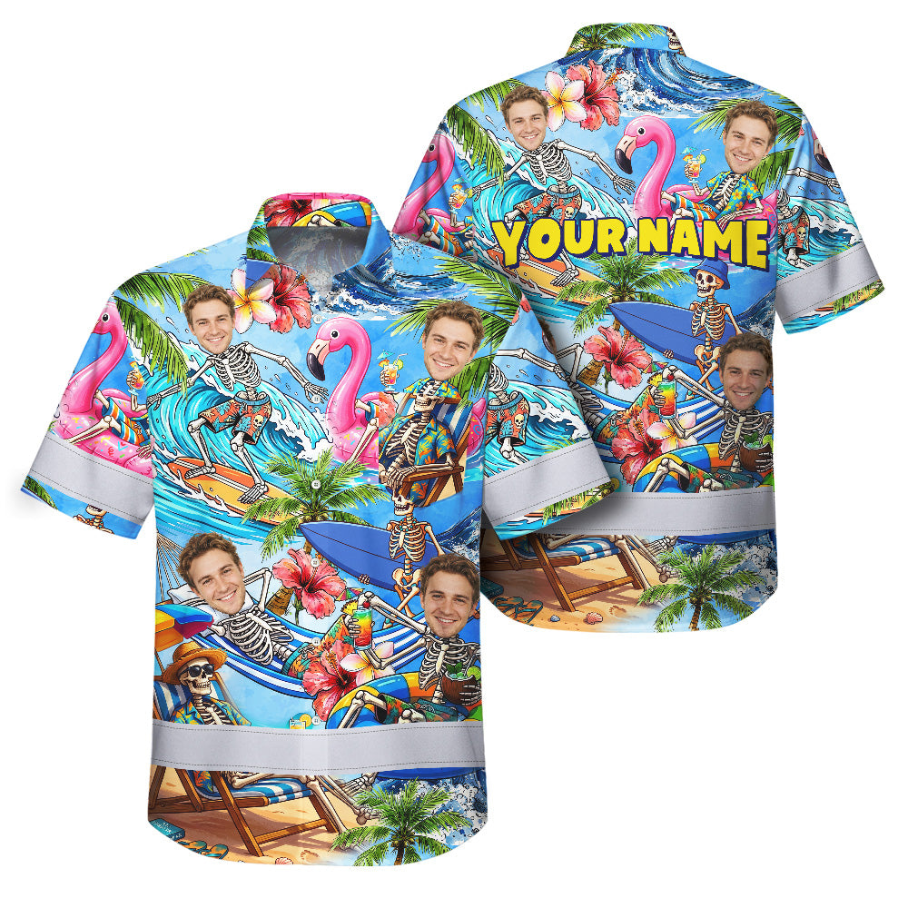 Skeleton Surfing Float Hi-Vis Hawaiian Shirt