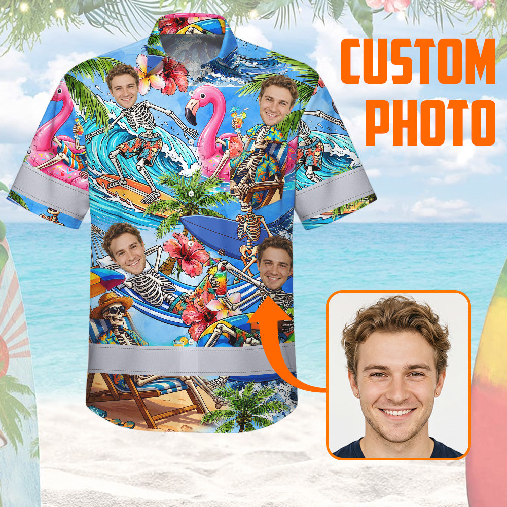 Skeleton Surfing Float Hi-Vis Hawaiian Shirt