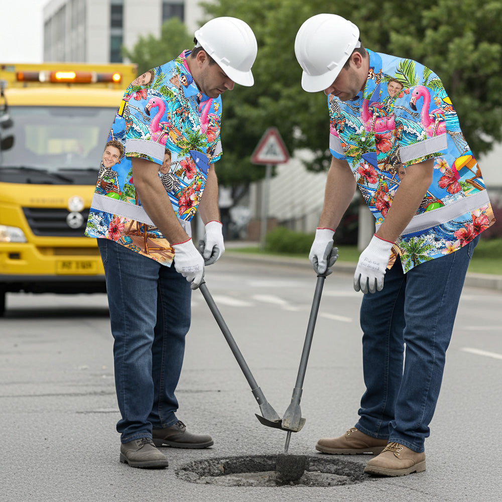 Skeleton Surfing Float Hi-Vis Hawaiian Shirt