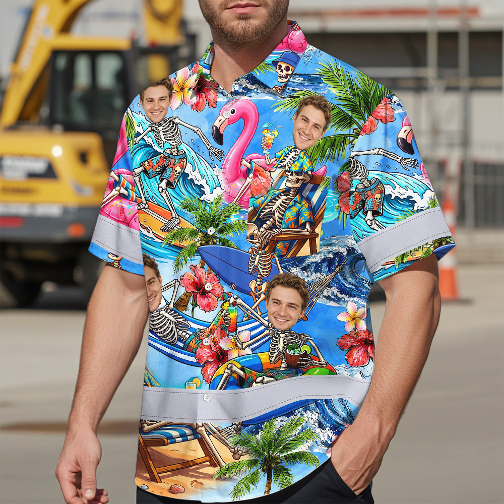 Skeleton Surfing Float Hi-Vis Hawaiian Shirt
