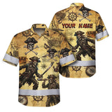 Hi Vis Hawaiian Shirt Reflective Tapes Skull Boat Custom Name Safety Workwear For Workers, Truckers, Operators