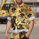 Hi Vis Hawaiian Shirt Reflective Tapes Skull Boat Custom Name Safety Workwear For Workers, Truckers, Operators