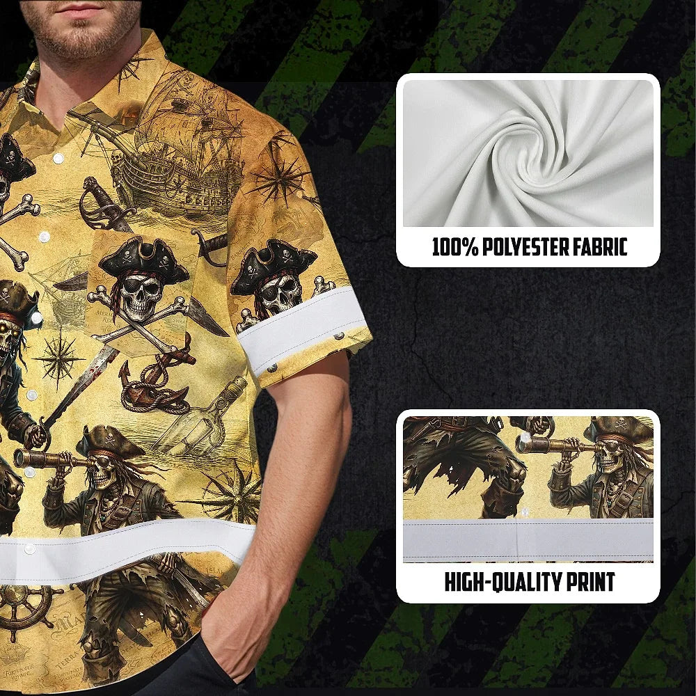 Hi Vis Hawaiian Shirt Reflective Tapes Skull Boat Custom Name Safety Workwear For Workers, Truckers, Operators