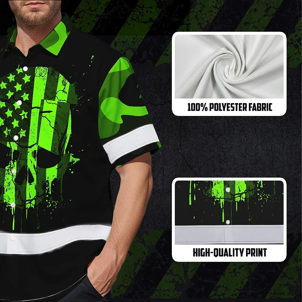 Hi Vis Hawaiian Shirt Reflective Tapes Skull Camo USA Flag Custom Name Safety
