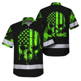 Hi Vis Hawaiian Shirt Reflective Tapes Skull Camo USA Flag Custom Name Safety