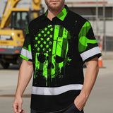 Hi Vis Hawaiian Shirt Reflective Tapes Skull Camo USA Flag Custom Name Safety