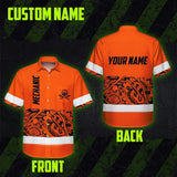 Hi Vis Hawaiian Shirt Reflective Tapes Skull Mechanic Custom Name Safety Workwear