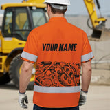 Hi Vis Hawaiian Shirt Reflective Tapes Skull Mechanic Custom Name Safety Workwear