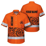Hi Vis Hawaiian Shirt Reflective Tapes Skull Mechanic Custom Name Safety Workwear
