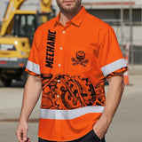 Hi Vis Hawaiian Shirt Reflective Tapes Skull Mechanic Custom Name Safety Workwear
