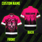 Hi Vis Hawaiian Shirt Reflective Tapes Skull Pink Neon Workwear Safety For Women Men Worker, Trucker, Operator, Skull Lovers, Drivers, Runners