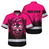 Hi Vis Hawaiian Shirt Reflective Tapes Skull Pink Neon Workwear Safety For Women Men Worker, Trucker, Operator, Skull Lovers, Drivers, Runners