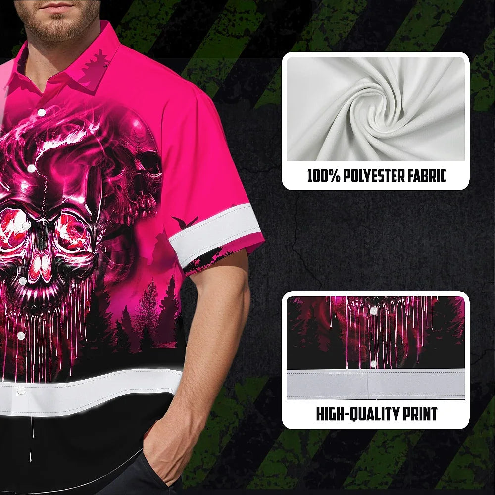Hi Vis Hawaiian Shirt Reflective Tapes Skull Pink Neon Workwear Safety For Women Men Worker, Trucker, Operator, Skull Lovers, Drivers, Runners