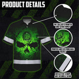 Hi Vis Hawaiian Shirt Reflective Tapes Skull Viking Symbol Green Neon Custom Name