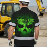Hi Vis Hawaiian Shirt Reflective Tapes Skull Viking Symbol Green Neon Custom Name