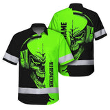 Hi Vis Hawaiian Shirt Reflective Tapes Skull With Headphone Custom Name