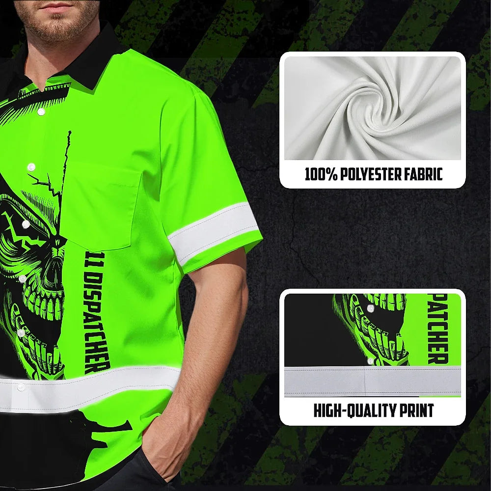 Hi Vis Hawaiian Shirt Reflective Tapes Skull With Headphone Custom Name