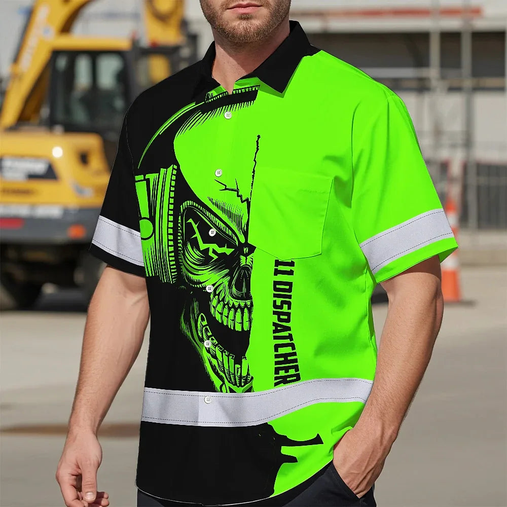 Hi Vis Hawaiian Shirt Reflective Tapes Skull With Headphone Custom Name