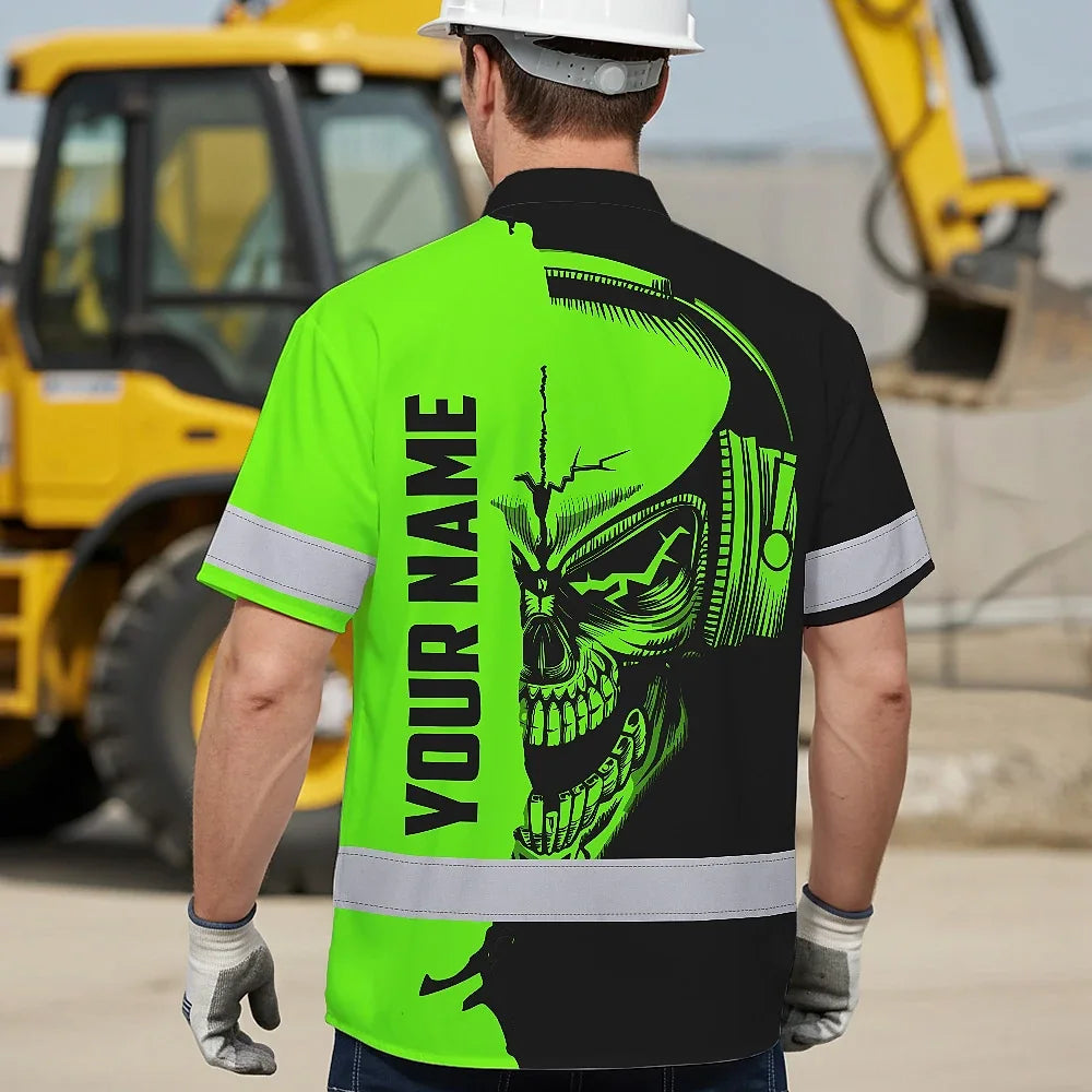 Hi Vis Hawaiian Shirt Reflective Tapes Skull With Headphone Custom Name